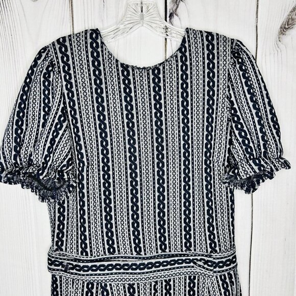 TCEC Women Tapestry Romper Navy White Sz L Inseam: 4" Cuffed Pockets - Picture 2 of 14